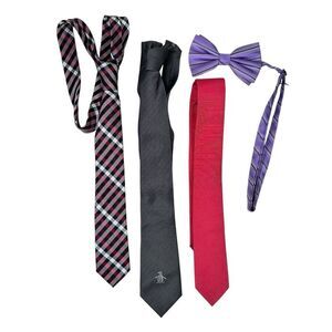 Lot Of 3 Original Penguin Munsingwear Neck Ties Men Skinny Slim Silk 1 Bow Tie